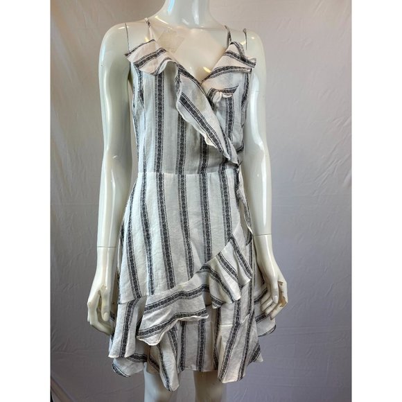Lydelle Women's Striped Ruffled Dress L8SD1038 Lace Up Black White Size Medium - Picture 1 of 9